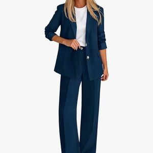Navy Wide-Leg Blazer and Pants Set